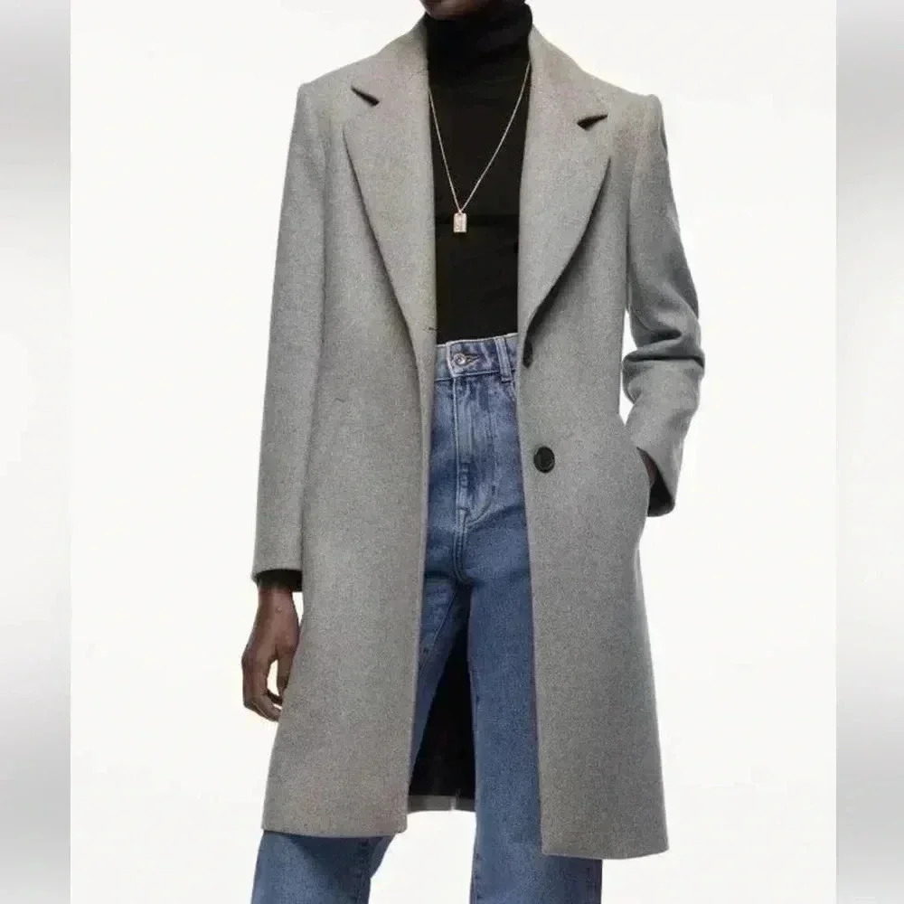 ZARA NEW TWO BUTTON WOOL BLEND COAT GRAY WOMENS SIZE XS JACKET TWO BUTTON